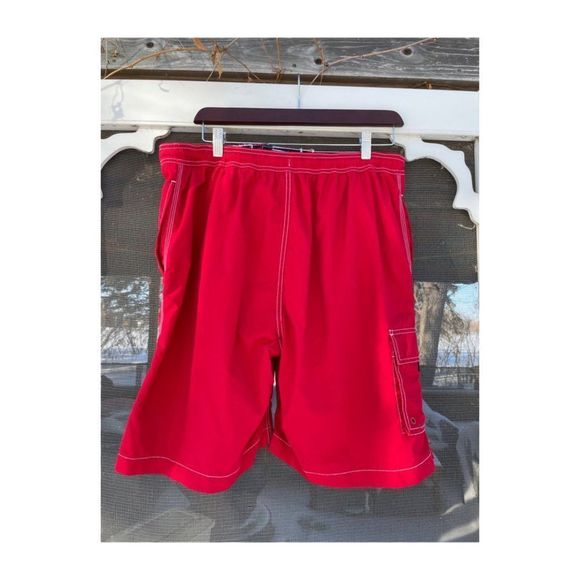 Lands End Swim Shorts Trunks Red Black Lined Sz L - Picture 2 of 5